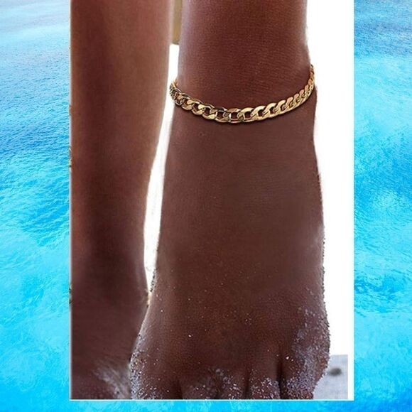 COPY - Gold Cuban Chain Anklet Adjustable Ankle Bracelet - Picture 2 of 8